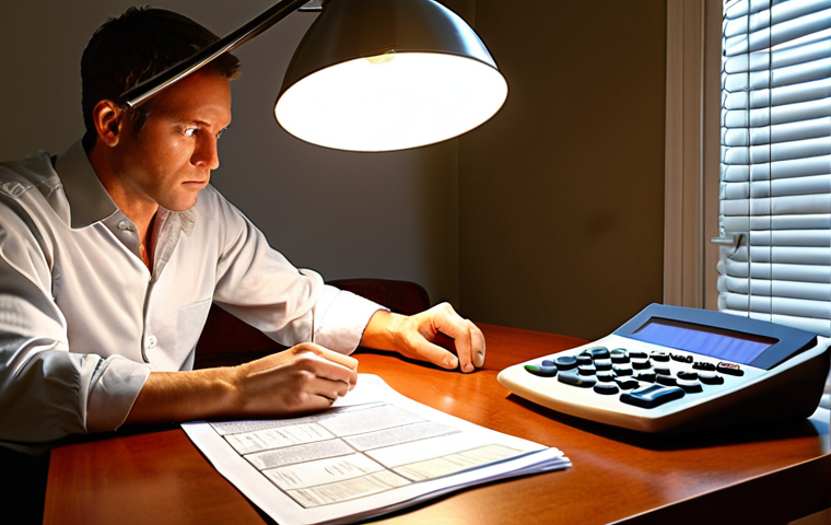 **Image of a person meticulously reviewing a franchise agreement under a bright lamp, with financial documents and a calculator scattered on the table. Focus on the details and the weight of the decision.**